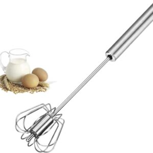 Stainless Steel Egg Whisk, Hand Push Rotary Whisk Blender Versatile Milk Frother Hand Push Mixer Stirrer Make Froth, Foam & Whipped Cream Semi Auto Egg Beater 12in