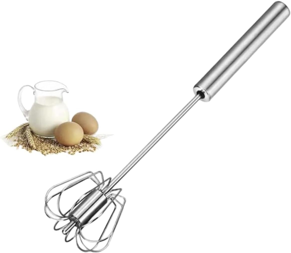 Stainless Steel Egg Whisk, Hand Push Rotary Whisk Blender Versatile Milk Frother Hand Push Mixer Stirrer Make Froth, Foam & Whipped Cream Semi Auto Egg Beater 12in
