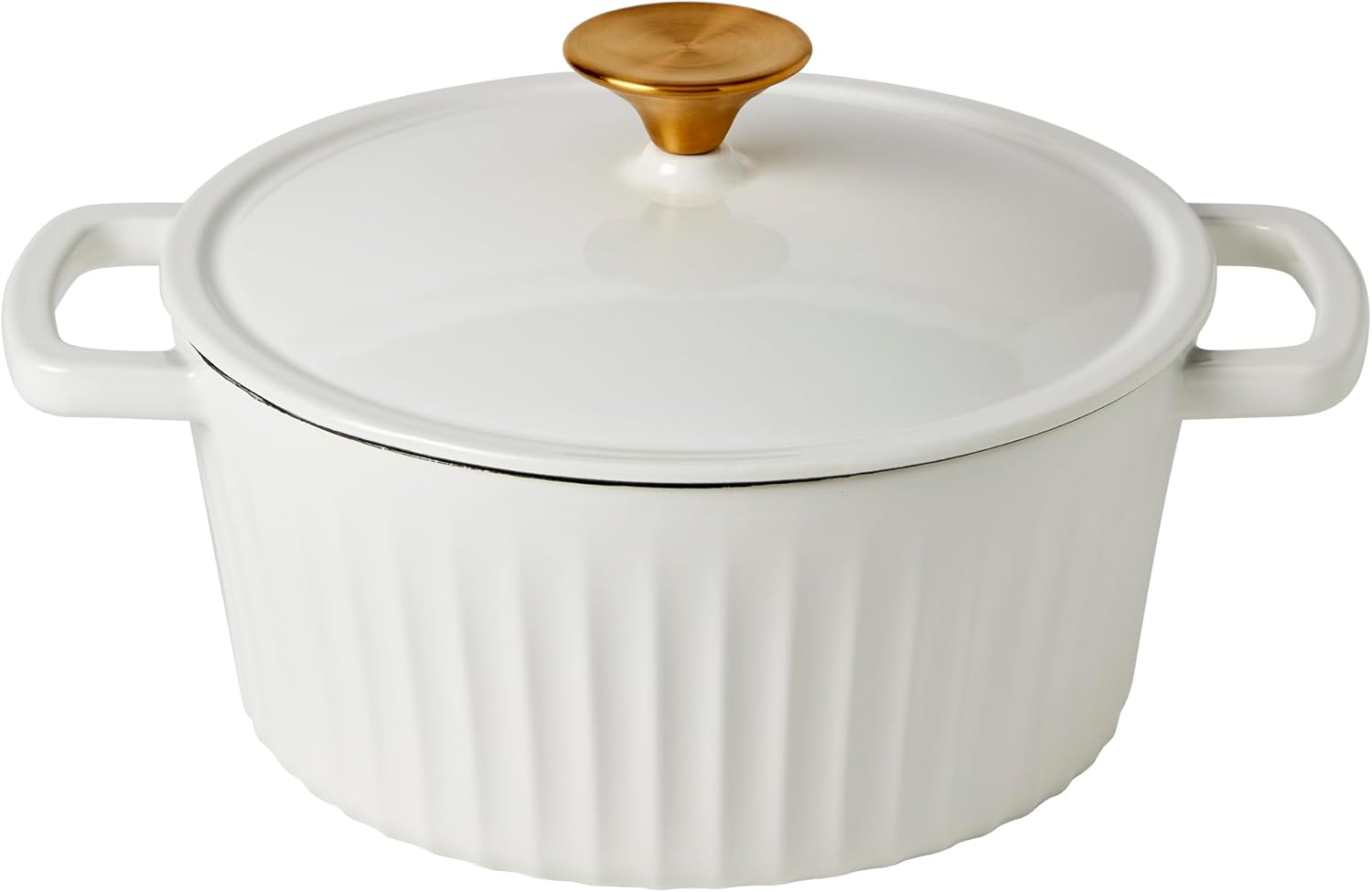 3-Quart Enameled Cast Iron Fluted Dutch Oven Pot with Lid, White