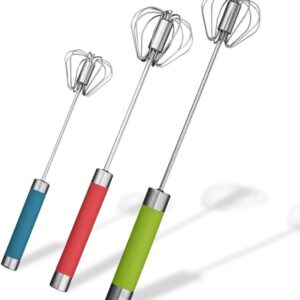 Stainless Steel Semi-automatic Egg Whisk - 3PCS Hand Push Rotary Whisk Blender (3 Colors)