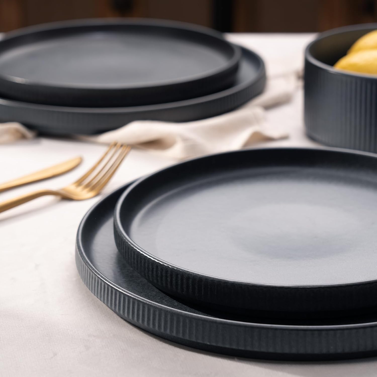 Dinnerware Sets, Plates and Bowls Set for 4, 12 Pieces Dish Set - Chip and Scratch Resistant, Microwave and Dishwasher Safe Kitchen Set, Matte Dark Charcoal - Image 2