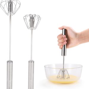Stainless Steel Whisk & Beater Set - Manual & Automatic Handheld Easy Semi-Auto Mixer for Cooking - 12 & 14inch Frother Spinner, Mixer & Stirrer for Eggs, Hand, and Milk
