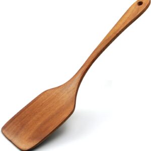 Wooden Spatula,12 Inch Flat Wood Wok Spatula,Wood Kitchen Utensils for Cooking,Long Handle Handmade Wooden Kitchenware for Nonstick Pan Cookware