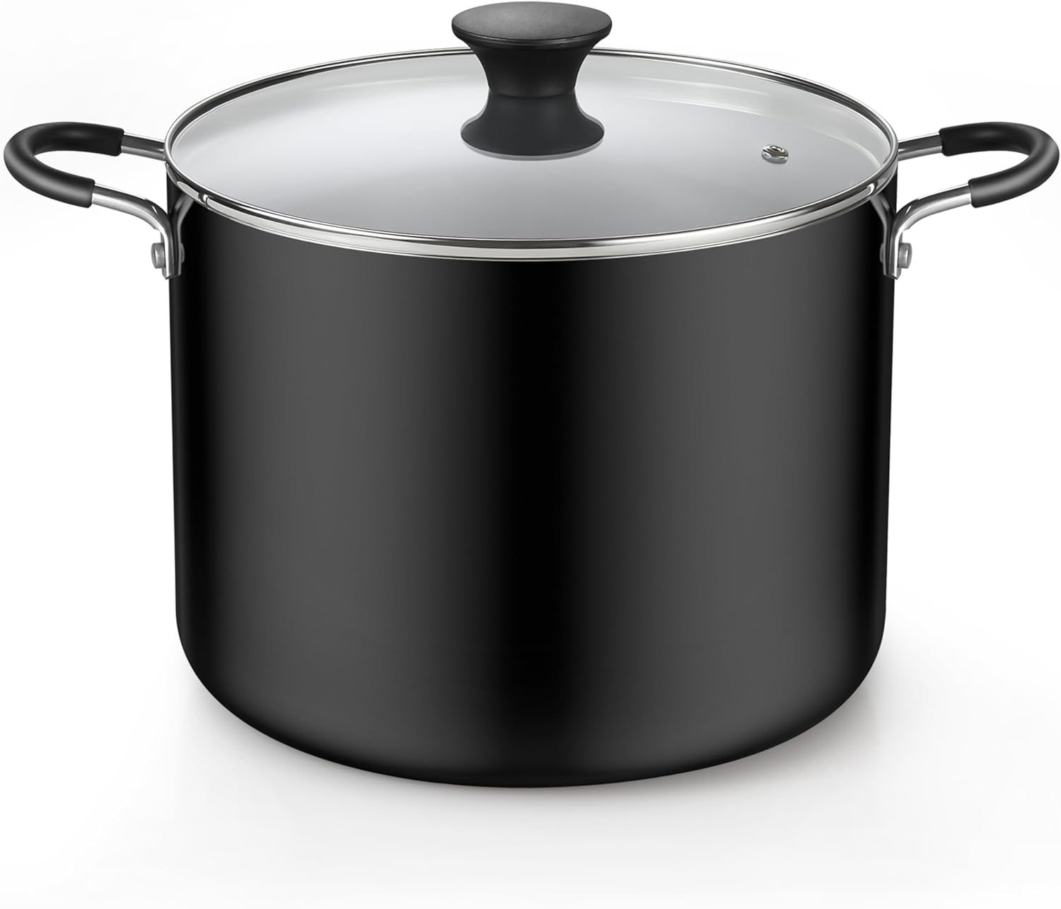 Nonstick Stockpot with Lid 10.5-Qt, Deep Cooking Pot Cookware Canning Stock Pot with Glass Lid, Black