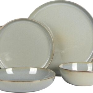 16 Piece (Service for 4) Plates and Bowls Reactive Glaze Round Dishes Stoneware Ceramic Dinnerware Set -Green