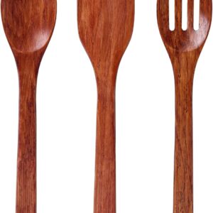 Wooden Spoons for Cooking, 3PCS Wooden Kitchen Utensil Set, Wood Spatula Set for Stirring Frying Mixing Sauteing, Best Housewarming Gifts, 12inch