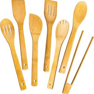 Wooden Spoons for Cooking 7-Piece, Kitchen Nonstick Bamboo Cooking Utensils Set, Healthy Bamboo Wooden Spatula Spoon for Cooking