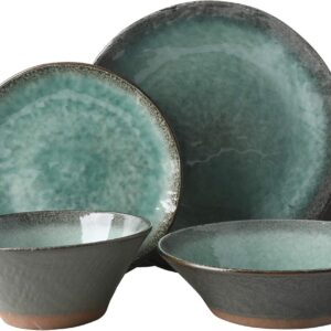 Service for 4 (16 Piece) Double Bowl Dinnerware Set, Teal, Soft Gray, Dinnerware Set