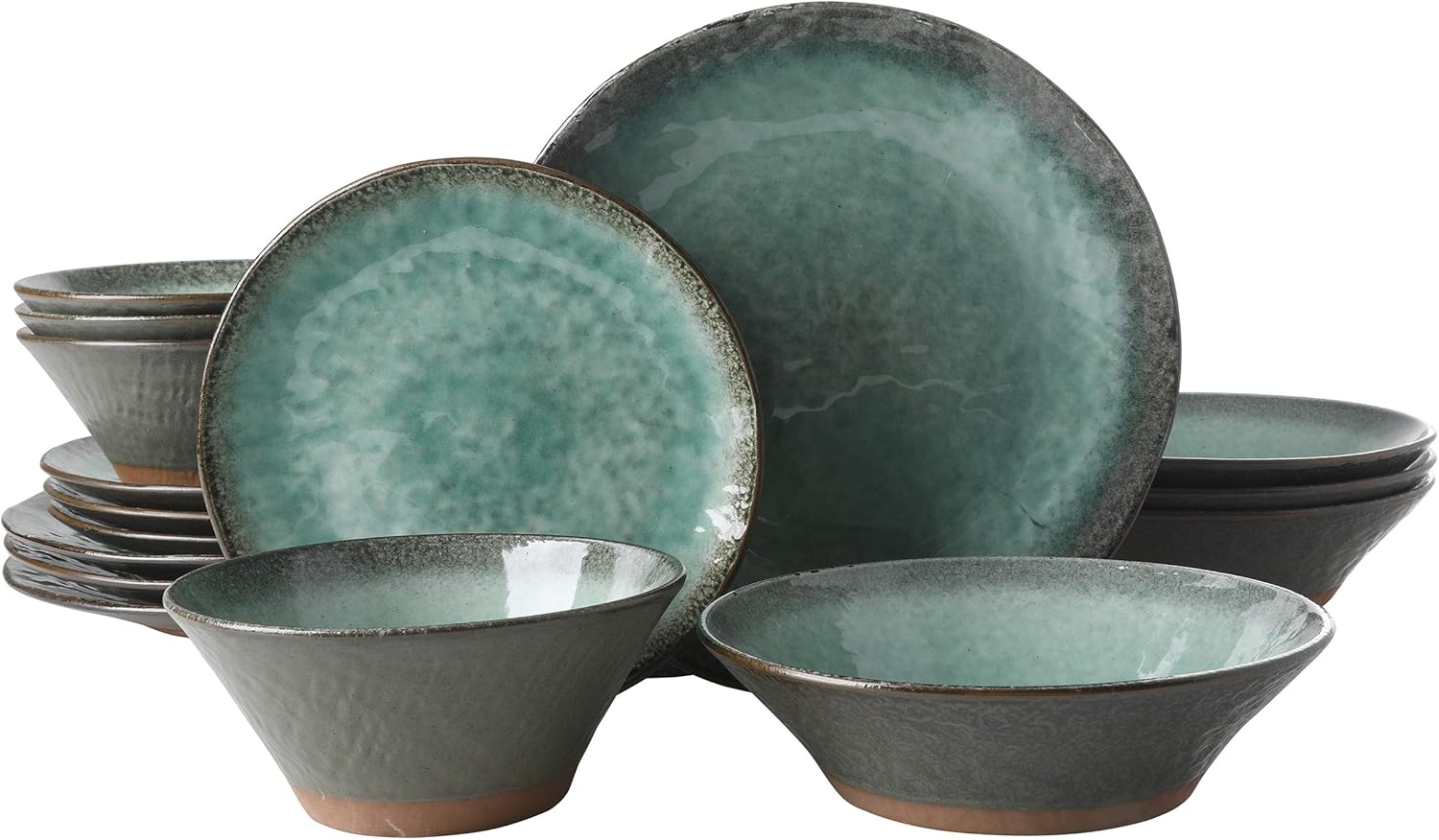 Service for 4 (16 Piece) Double Bowl Dinnerware Set, Teal, Soft Gray, Dinnerware Set